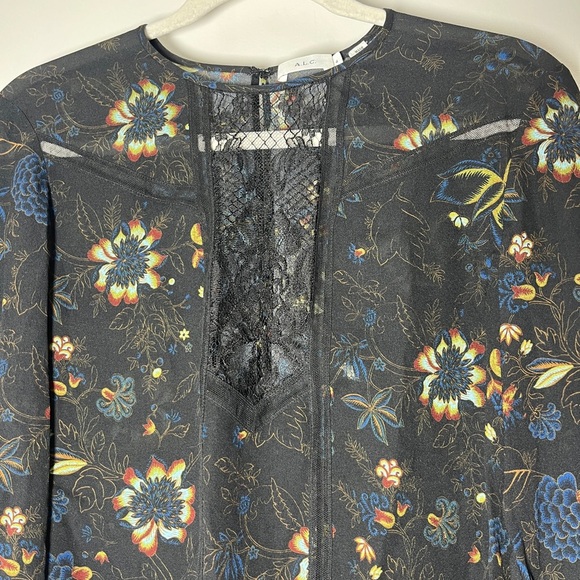 A.L.C. Noemi Silk Floral Top With Lace Inset Panel Sz 4 - Picture 6 of 14